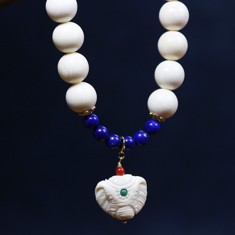 【象神手串】 猛犸牙雕 搭配14k金 青金石 猛犸象牙手串