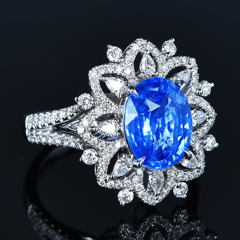 guild证书双用款3.61克拉天然无烧斯里兰卡蓝宝石戒指吊坠18k金