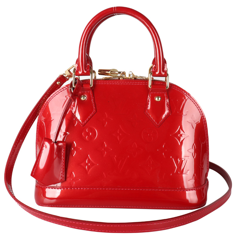 [9.5新]路易威登lv女士正品alma bb系列贝壳包红色漆皮单肩斜挎包