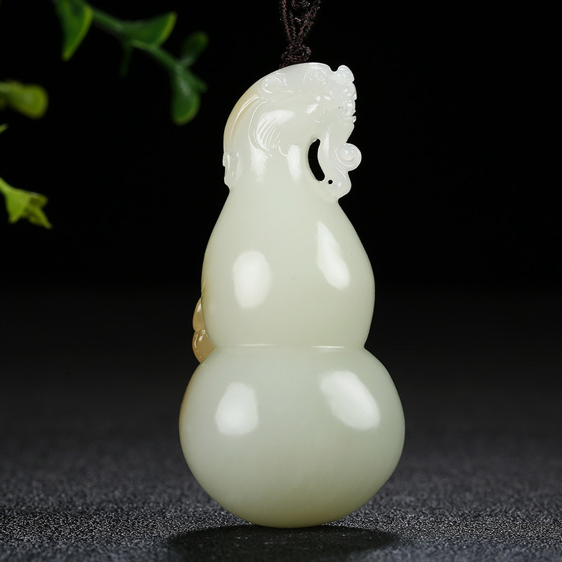 和田玉白玉糖玉【福禄双全】葫芦蝙蝠挂件吊坠57.79g