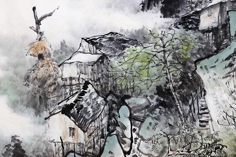 陈玉圃弟子 万涛《浅水深山》2.4米国画山水画保真收藏拍卖2108