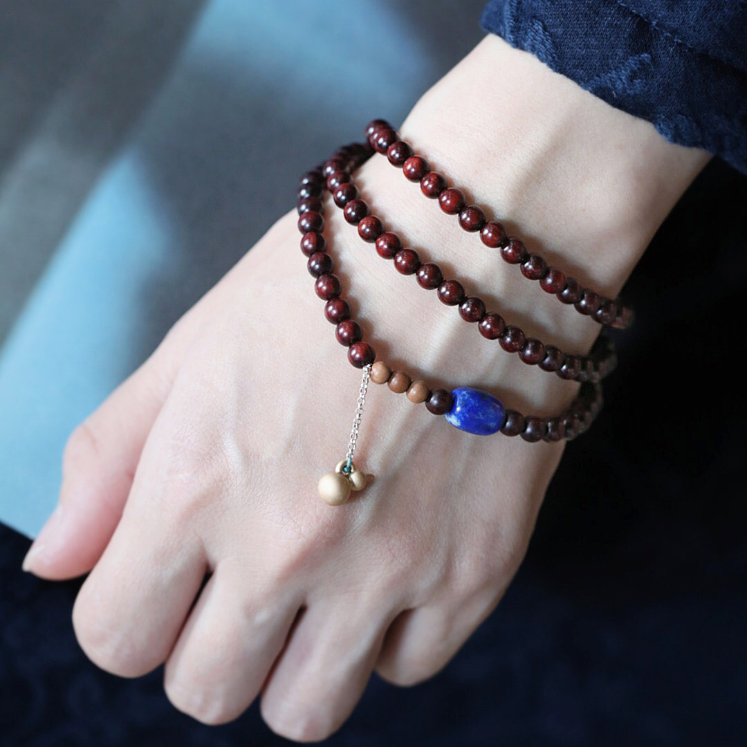 即刻拍小叶紫檀高密老料5mm108颗文玩佛珠手串搭青金石老山檀