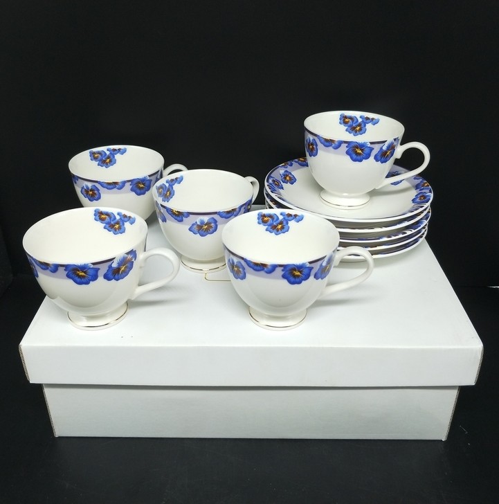 日本兰纹陶瓷咖啡杯一套（五杯五碟）