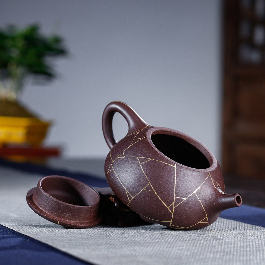 宜兴砂陶缘商贸公司  24k描金【景舟石瓢】优质紫泥 宜兴紫砂壶 使い