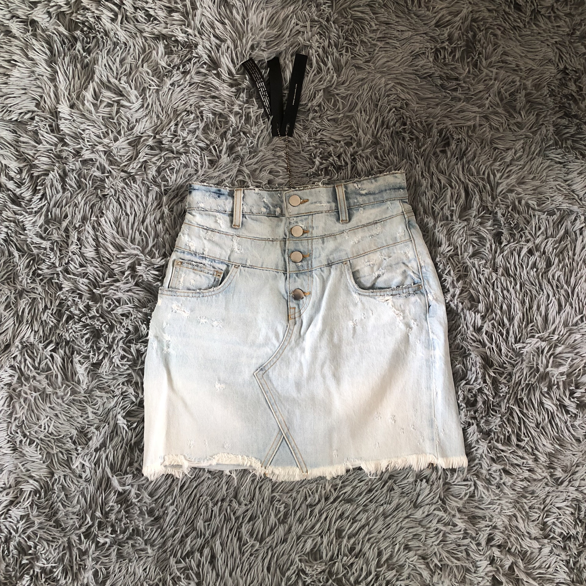 Amiri Light Blue Distressed Denim Skirt