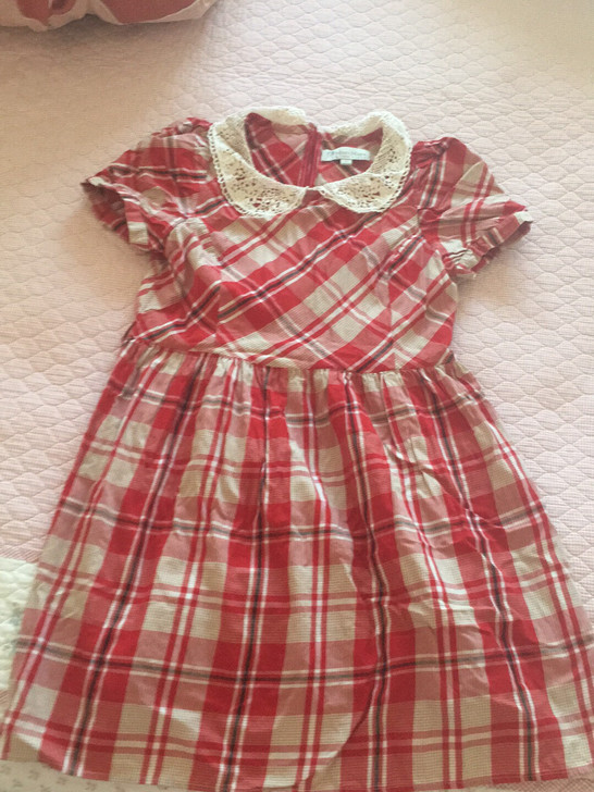 MarcMara夏季款红格子娃娃领连衣裙，XL170/92A