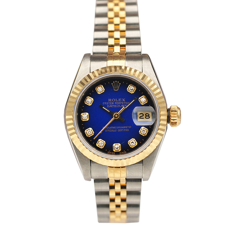 【9.5新】劳力士 日志型 蓝盘后镶钻自动机械手表女69173 拍卖