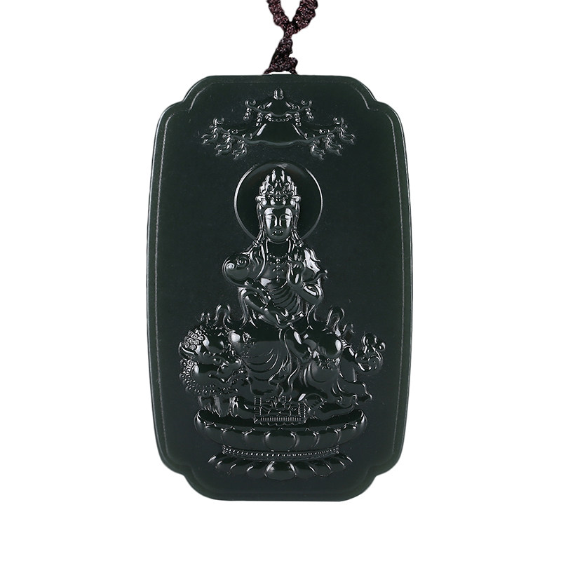 【免保】文殊菩萨 省级大师王朝安 和田玉青玉牌子挂件61.29g