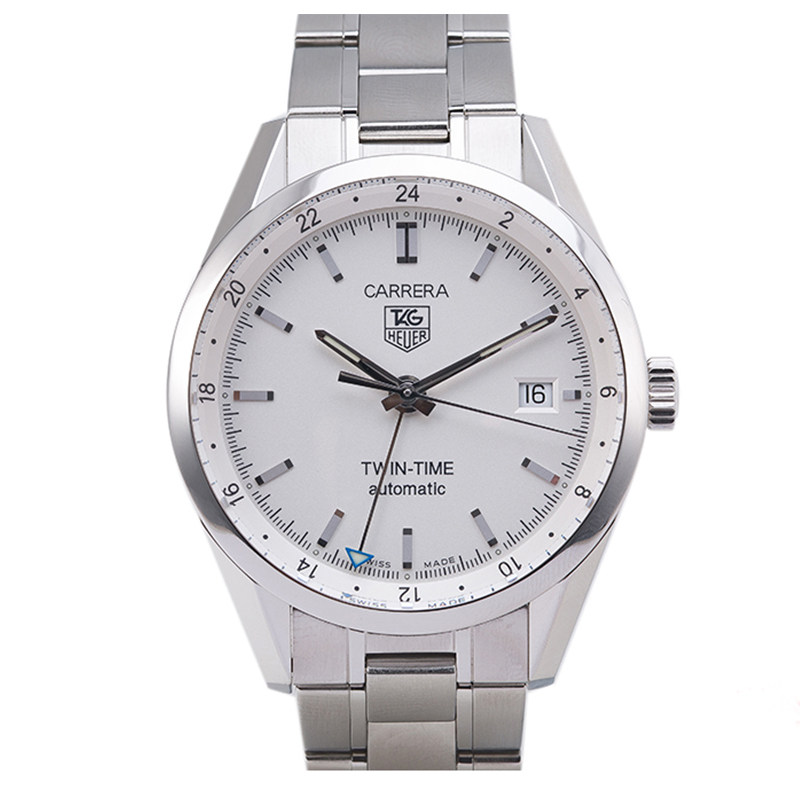 [正品保真][9.5新]泰格豪雅卡莱拉机械精钢日历双时区男士手表