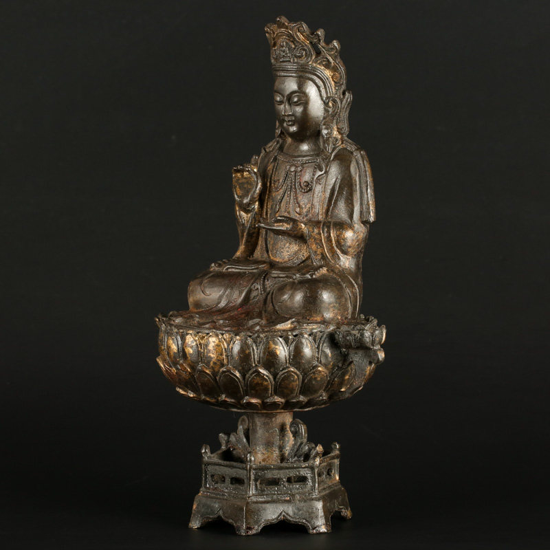 【鬼市】铜器 禅意 坐莲观音佛像香炉 摆件 jkc793