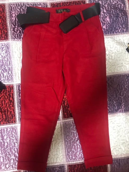 红色薄绒裤8分裤超级时尚有厚度100斤以内适合