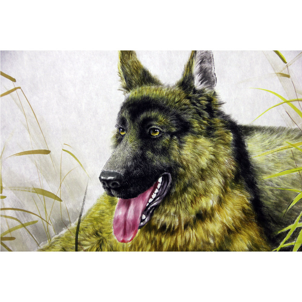 朝鲜一级艺术家 浩成《狼狗》c2923 动物国画 装饰收藏