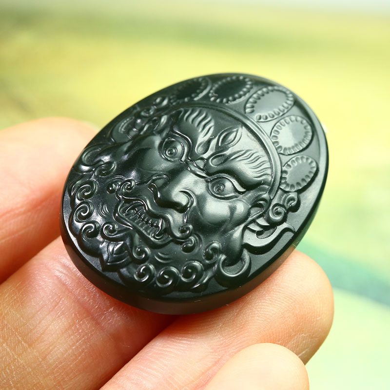 蒋宏利玉雕工作室出品 和田玉 威御大黑天 玉牌挂件 9.85g