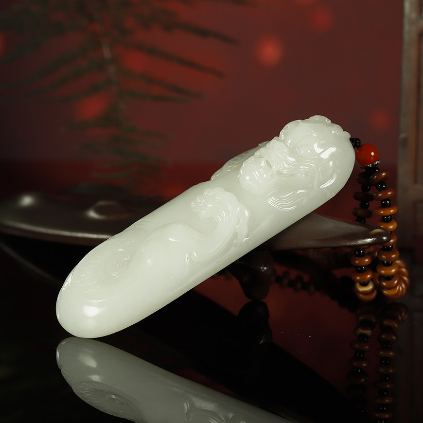 省级玉雕大师任翀作品新疆和田玉籽料龙行天下守护手把件103克g7