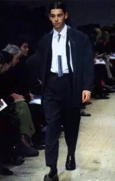 Yohji Yamamoto 95AW Blue Woven Collar Suit — detail