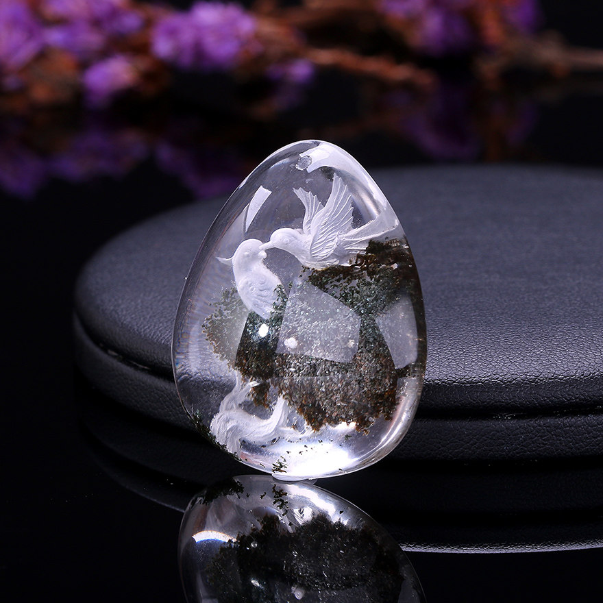 22.98g 天然巴西绿幽灵水晶吊坠 鸾凤和鸣 送证书 赠礼盒 lyl001