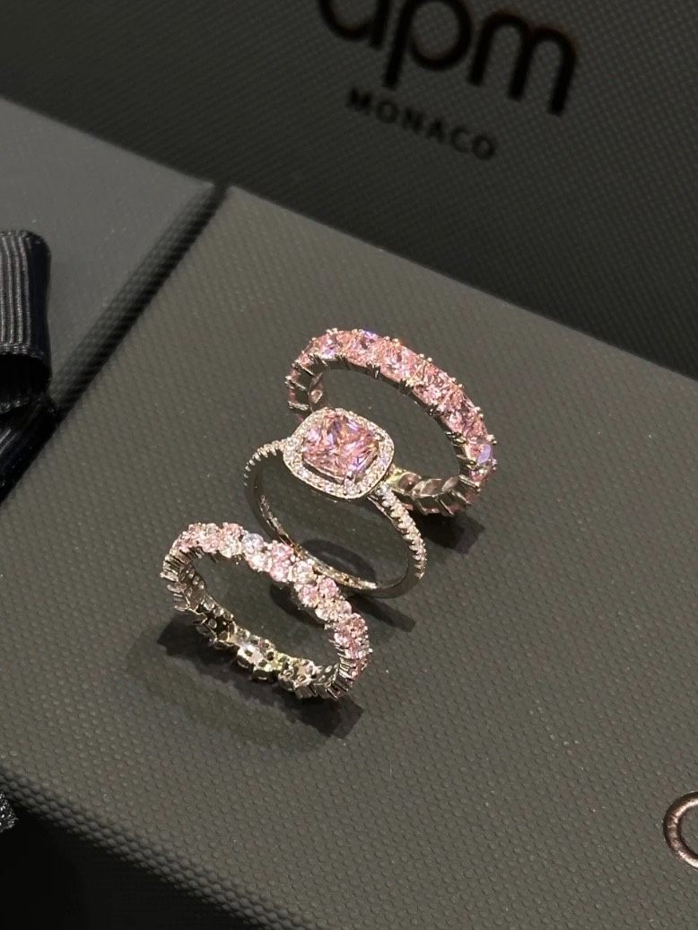 【全新】APM Monaco粉麦穗粉排钻粉色方糖玫瑰水滴戒指