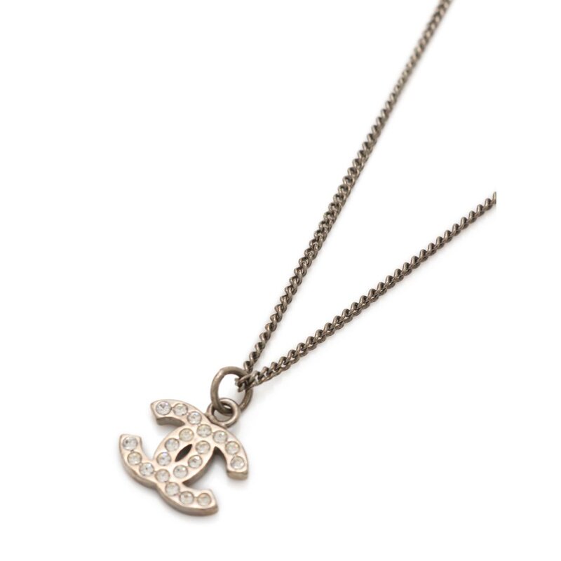 [无保留价9.0新]香奈儿chanel女士双c项链银色09v莱茵石 342221