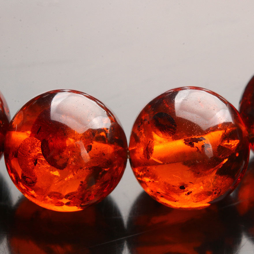 17.80克[酒红色血珀]唯美通透满花琥珀圆珠手链手串