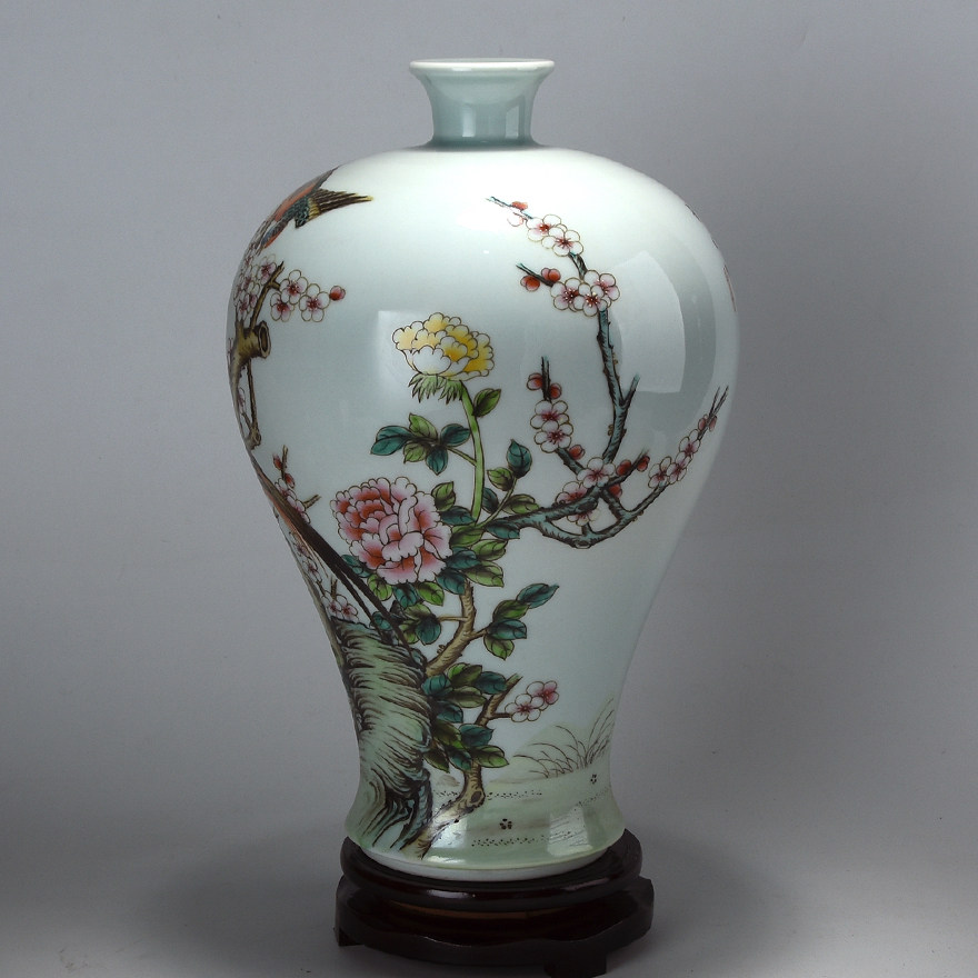 【珍品陶瓷】复刻臻品 仿雍正款粉彩花鸟梅瓶 古陶瓷复刻传承人