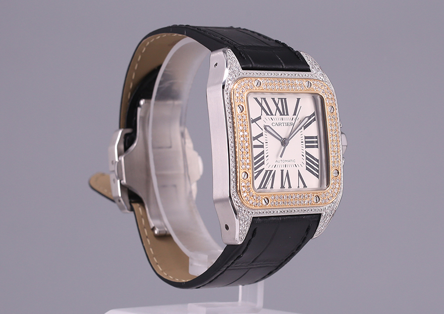 [爆款钜惠][9.8新]卡地亚手表男cartier山度士系列后镶钻w20072x7