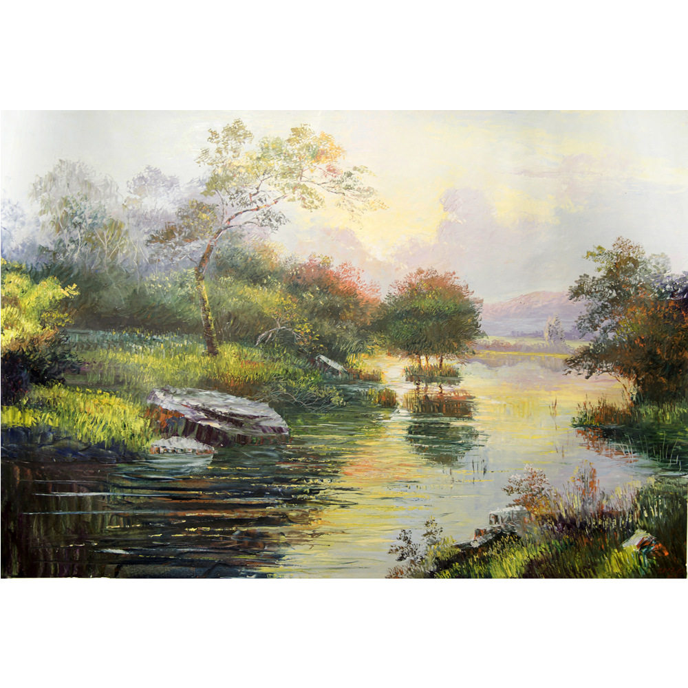 朝鲜一级艺术家郑秀《夏末》 c933风景油画 装饰收藏