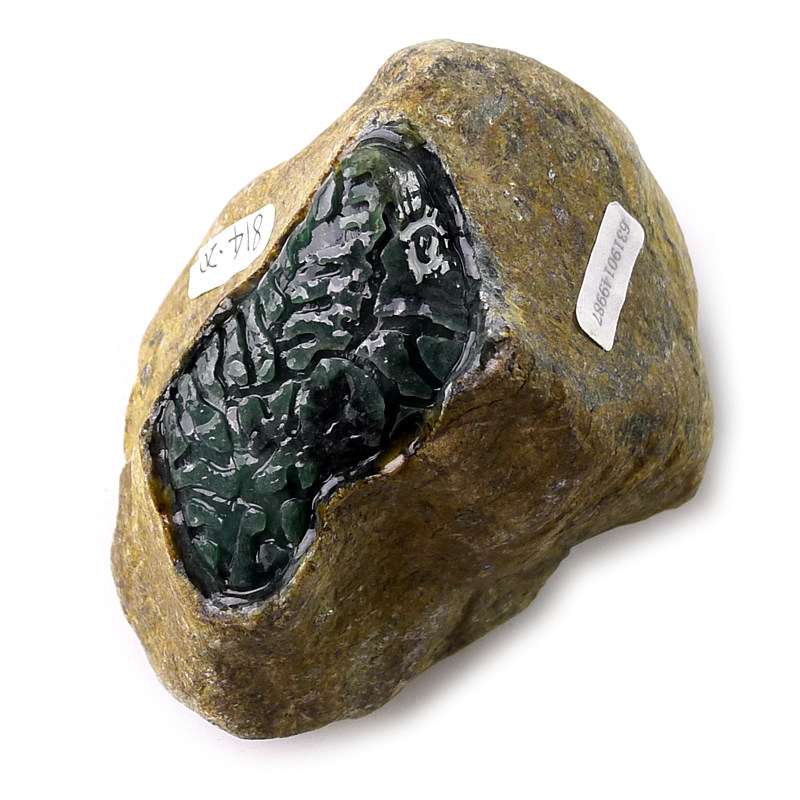 老种大玛坎老油青底天然缅甸老坑翡翠a货原石拍卖 814.20g