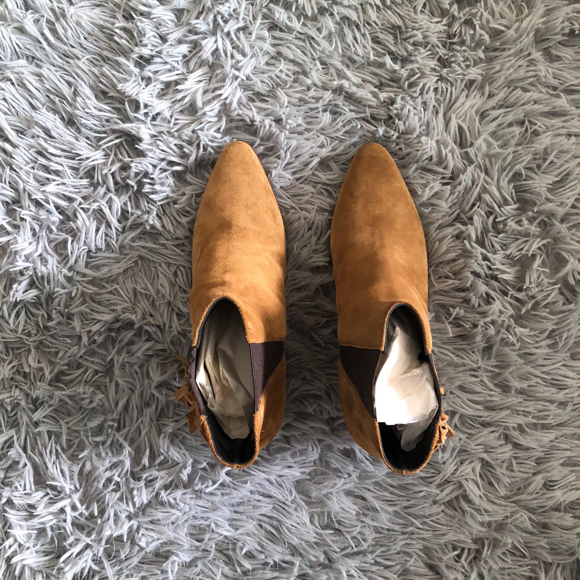 Saint Laurent Suede Fringe Chelsea Boots — label