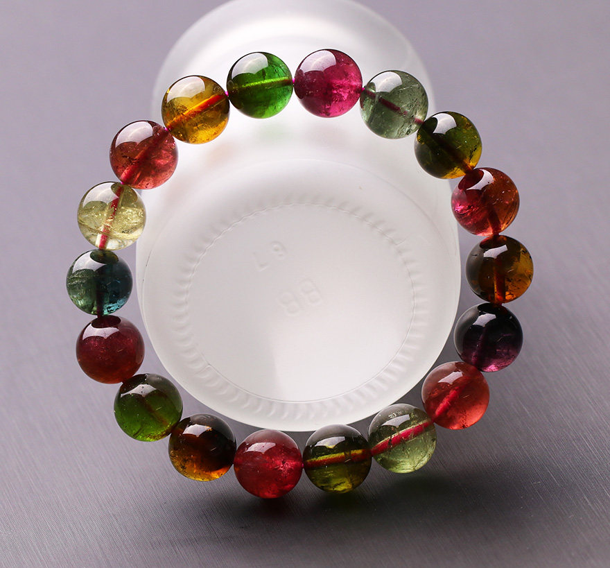 47.82g 12mm老坑碧玺手链 色泽油艳 晶体通透