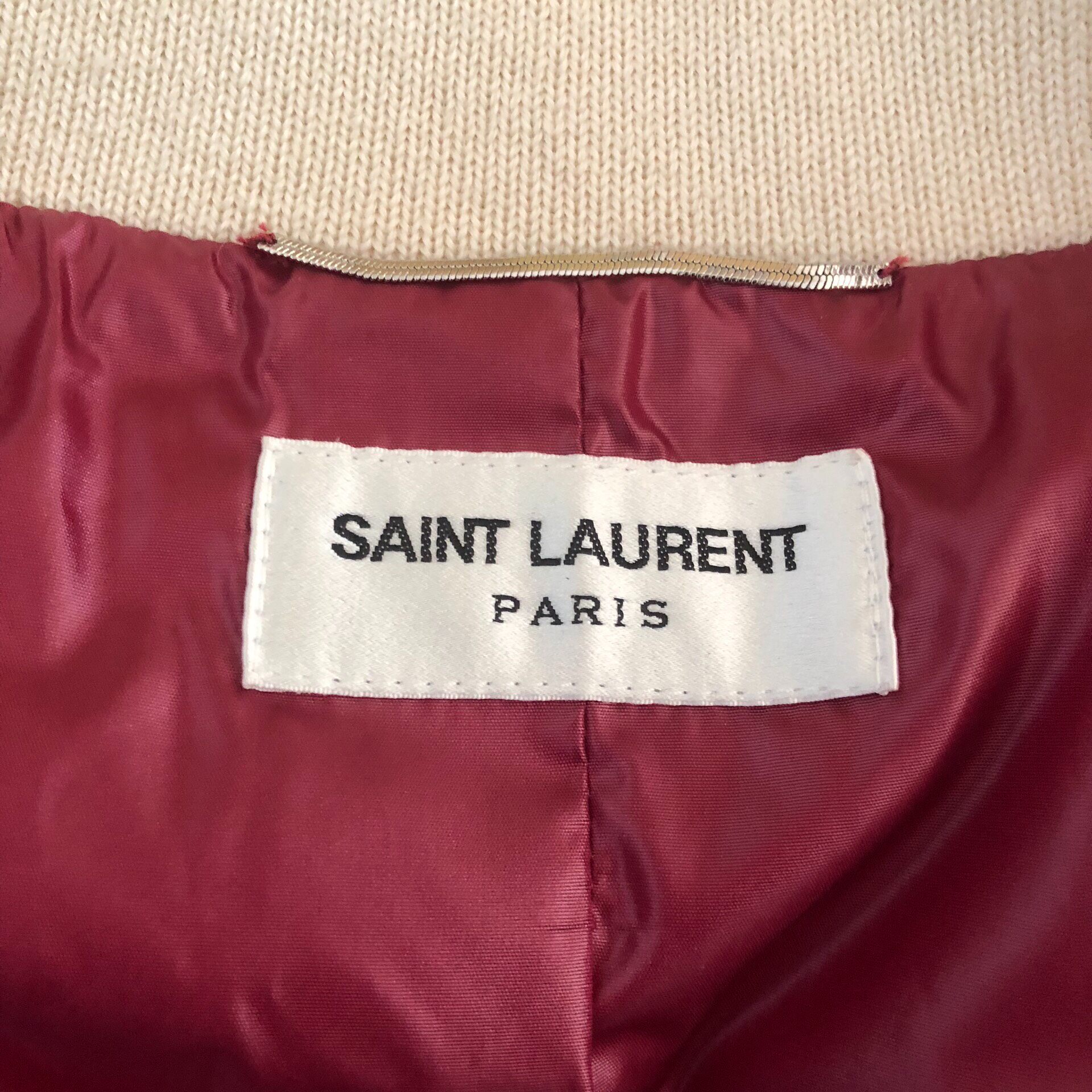 Saint Laurent Burgundy Baseball Jacket — front