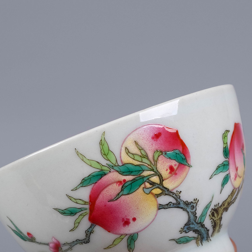 【颜值茶器】景德镇陶瓷 手绘粉彩寿桃品茗杯
