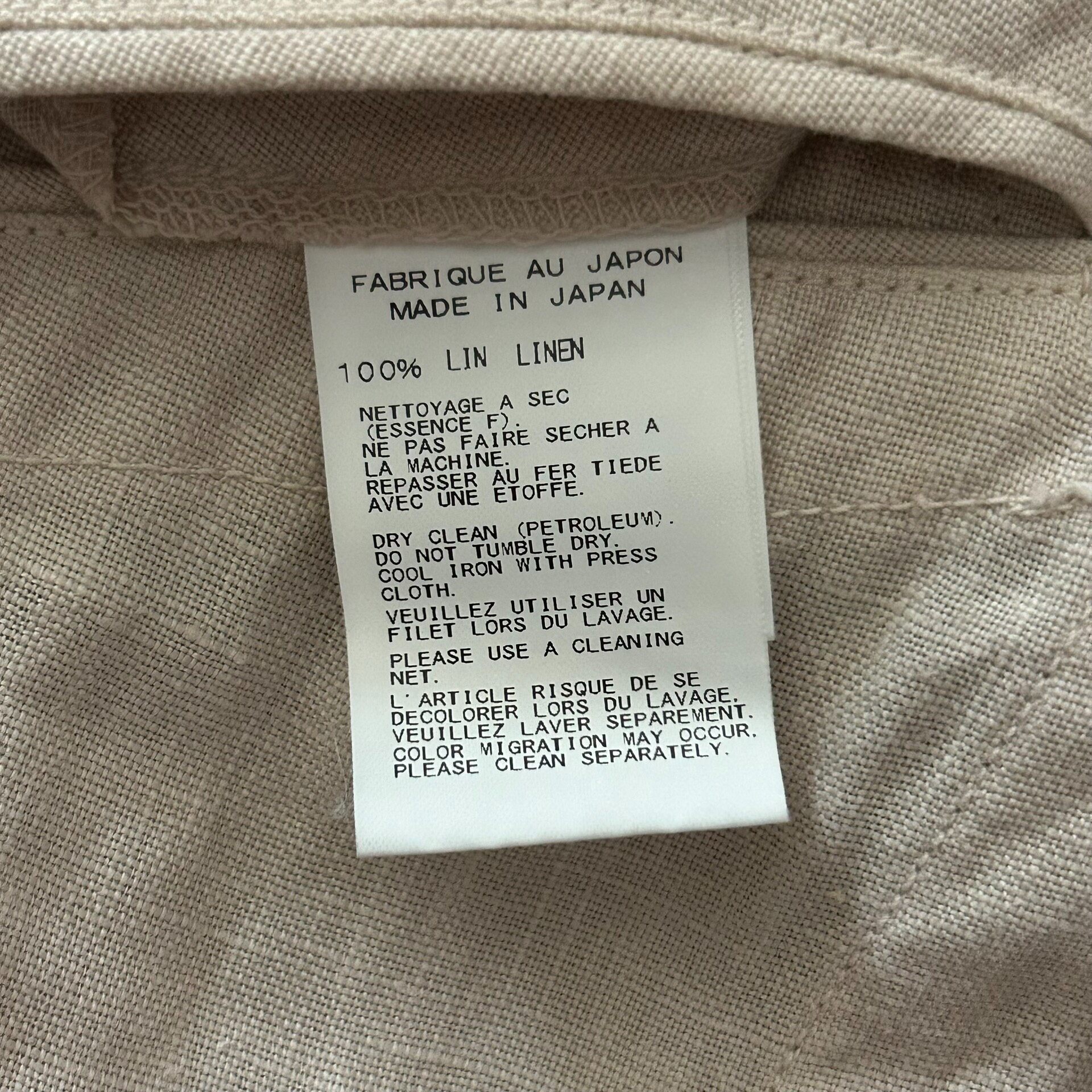Yohji Yamamoto 15ss Beige Linen Coat — label