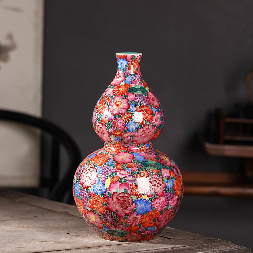 景建陶瓷有限公司 【重器珍藏】《掐丝珐琅彩万花葫芦瓶》 艺术瓷厂老