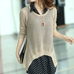 艾慕羽 2014秋装新款韩版女装针织衫中长款薄外套防晒长袖打底衫