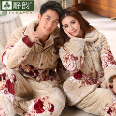 静韵加厚情侣珊瑚绒夹棉睡衣冬季韩国风小熊睡衣男女士家居服套装