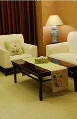 新中式家居桌旗靠垫套纸巾套 手绘系列 组合套装-花开富贵