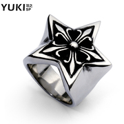 YUKI Europe and titanium steel rings men''s retro hipster personality star single index finger ring Club ring