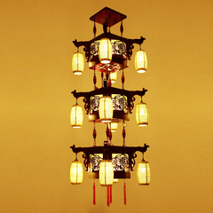 中式现代简约大吊灯 实木陶瓷复式楼灯具 酒店大堂茶楼工程灯饰