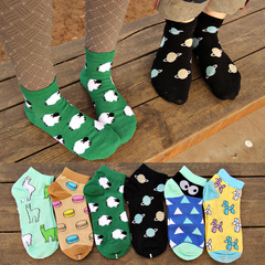 2014年春夏新款韩版男女短袜全棉情侣船袜可爱动物原宿风盒装袜子