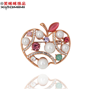 Smiling Korean rhinestones brooch women''s high-end fashion Apple Korea jewelry brooch pin clasp