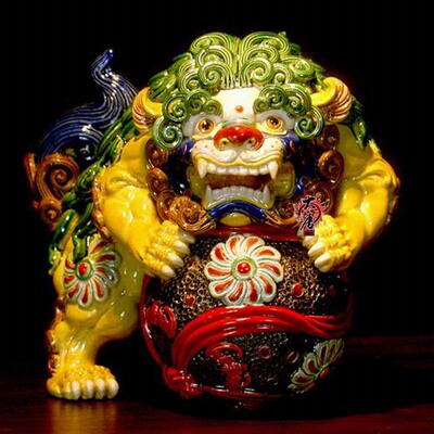 唐三彩大貔貅交趾陶瓷辟邪吉祥镇宅商务家居具办公室摆设件工艺品