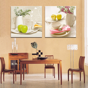 水果鲜花餐具 现代简约餐厅装饰画饭店壁画厨房无框画版挂画两联