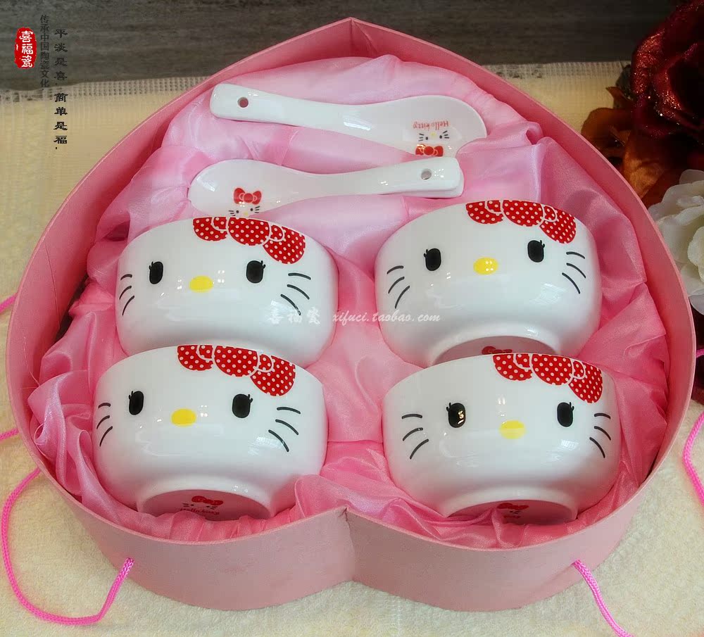 Originality 8 ceramics Bowl spoon hello kitty Bone china tableware suits Korean Porcelain Rice bowl gift Gift boxin the Tableware , Tableware , Porcelain tableware suit category - from Buy2taobao.com to provide professional Taobao agent buy service