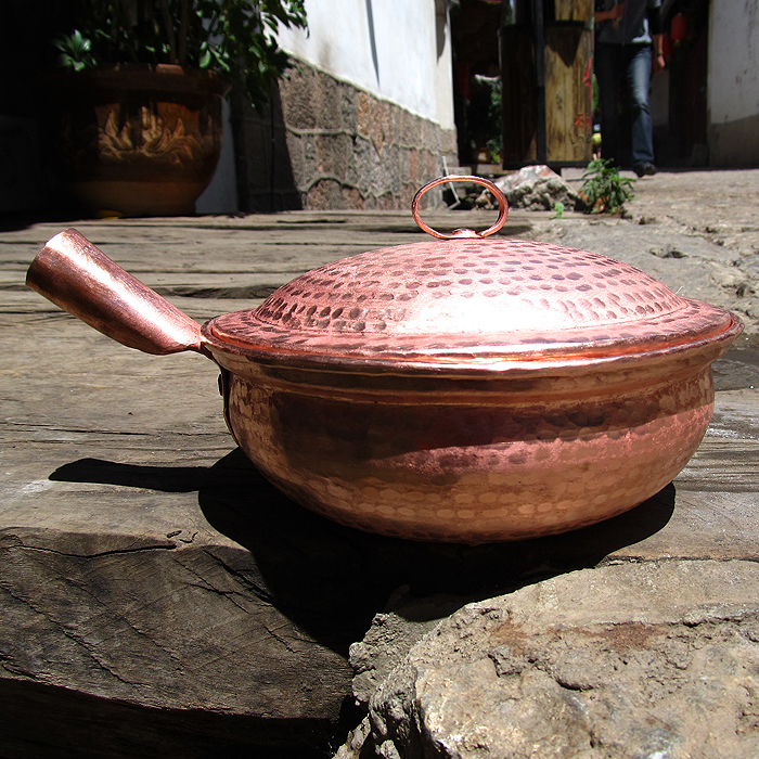 丽江铜印象带盖加厚手柄米线锅送木柄特色小吃锅具纯铜纯手工劲爆