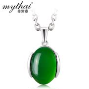 Thai Green agate necklace 925 Silver vintage pendant Korea simple trends natural jewelry women''s accessories