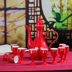 结婚交杯酒杯中国红色婚庆酒具套装 结婚敬酒杯子 陶瓷酒壶白酒