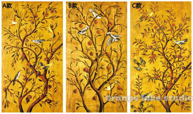 幸福树吉祥树幸运树爱情鸟金色伊甸园布画芯竖款油画装饰画油画