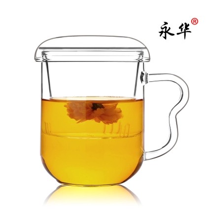 永华正品 耐热玻璃杯带盖过滤透明水杯泡茶杯耳朵花茶杯 特价包邮