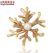 Email Queen smiling Joker coral flower Korean rhinestones brooch women''s high-end brooch pin clasp
