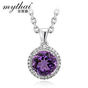 925 sterling silver natural Amethyst pendants Thai stylish young fresh ladies silver necklace pendant